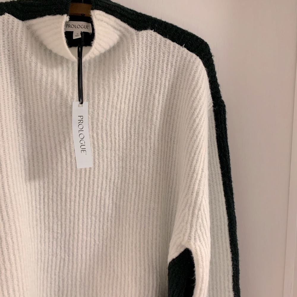 Prologue Black & White Color Block Mock Sweater S
